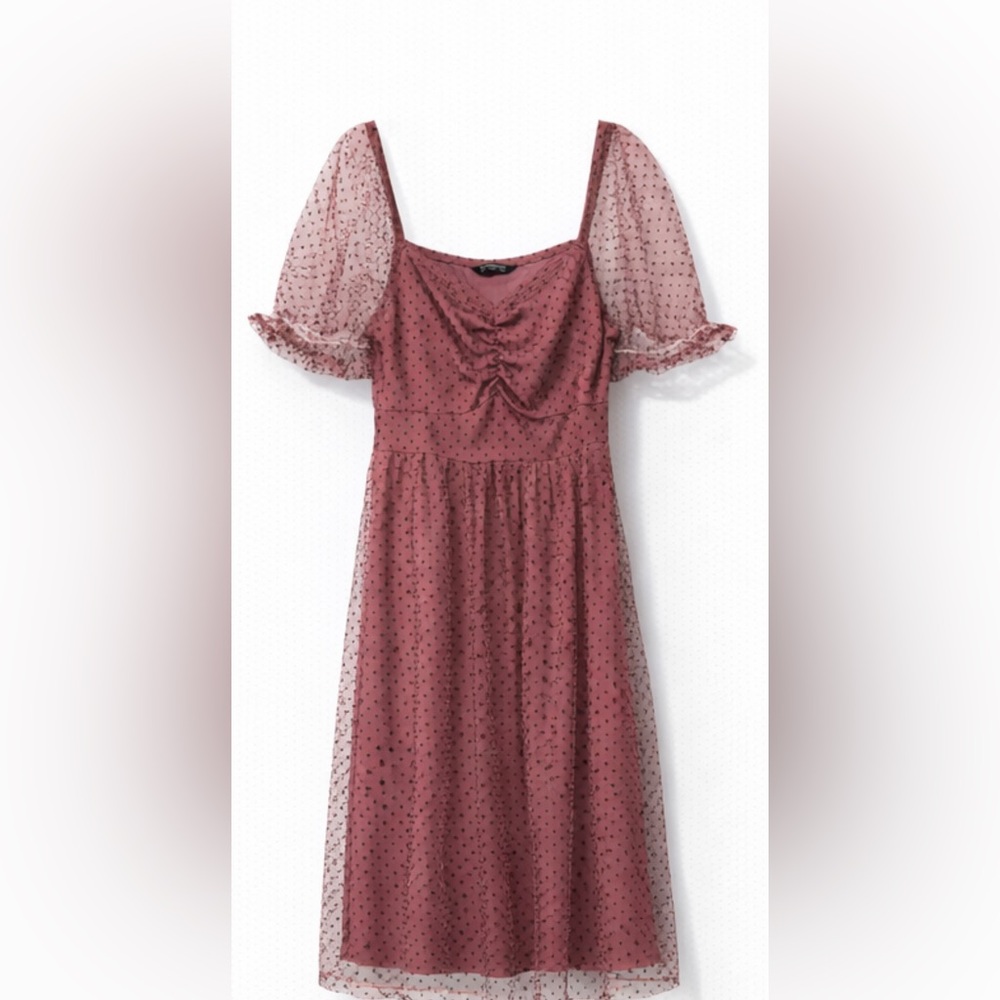 BloomChic short Sleeve Mauve Dress with Black Dots